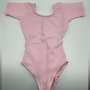 Leo's little girls toddler short sleeve leotard cotton pink SM 4-5